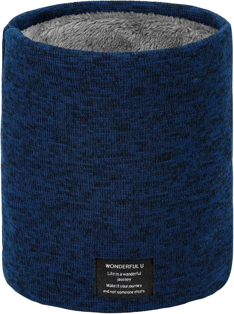 Winter Neck Gaiter Thermal Fleece-Lined Cold-Weather Scarf Wind-Block Face Cover Stretch Lightweight for Men Women (Navy Blue)