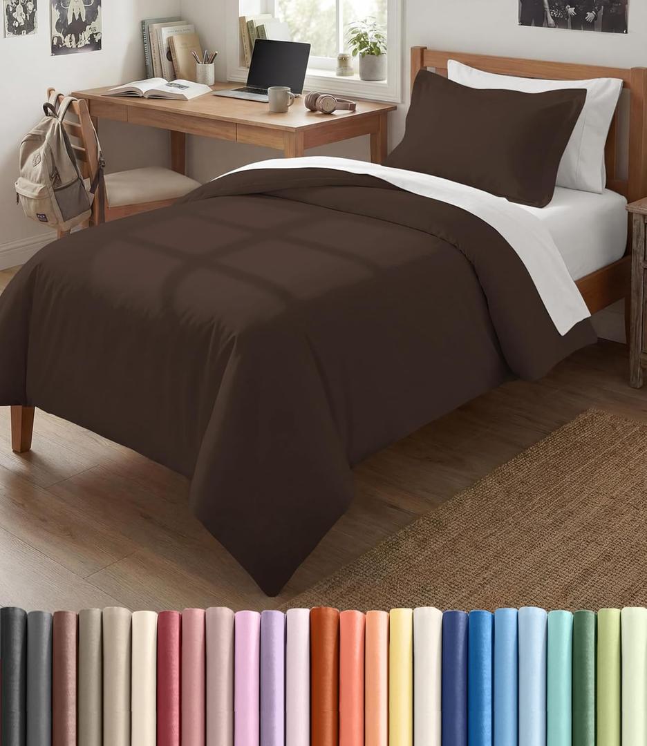 Duvet Cover Twin/Twin XL Size Set - Extra Soft Twin/Twin XL Duvet Cover 68" x 90" with 1 Pillow Sham - Hotel Luxury, Easy Care, Fade Free w/ Zipper Closures & Ties - Comfy, Cozy & Breathable (Brown)