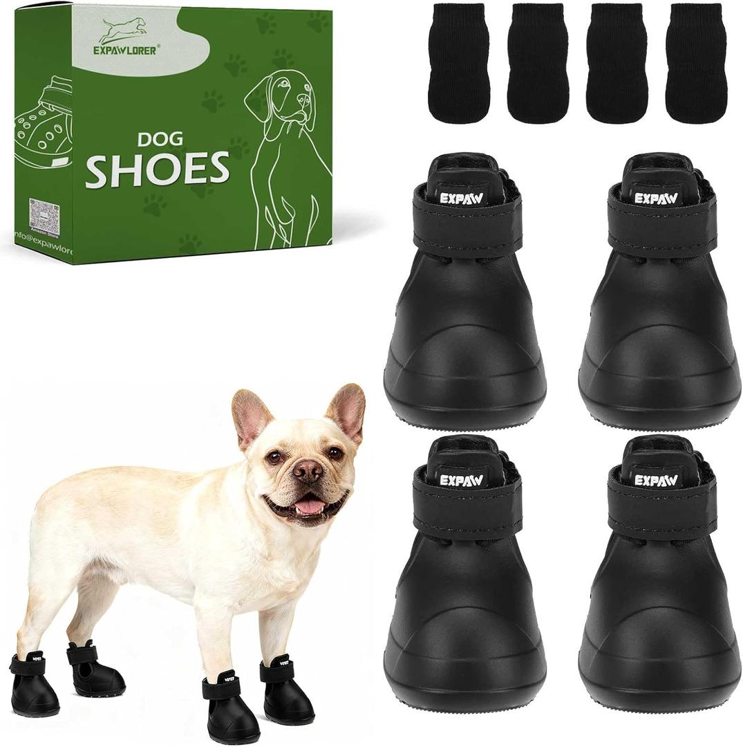 EXPAWLORER Dog Shoes for Small Medium Large Dogs, Waterproof Non-Slip Dog Snow Booties for Winter with Socks, Easy On & Off Pet Boots & Paw Protectors, Easy-Clean for Beach Outdoor Rain (Black M) (Size 5/M (Paw Width:2in))