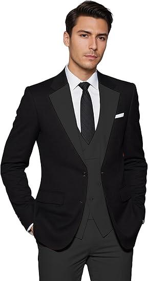 Men's 3 Pieces Suit Elegant Solid One Button Slim Fit Single Breasted Blazer Vest & Pants Set Party Business, XS