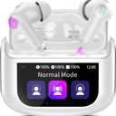 Wireless Earbuds, Bluetooth 5.4 Headphones with Multifunctional Touch Screen, 48H Bass Stereo Ear Buds with ANC/ENC Noise Cancelling/Transparency Mode, IPX7 Earphones with 5 EQ Modes, White
