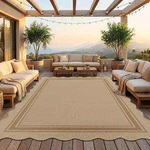 8x10 Scalloped Rug Easy Jute Washable Rug for Living Room Indoor Outdoor