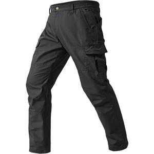 Men's Cargo Work Pants Durable Ripstop Tactical Pants with 7 Pockets Outdoor Water Resistant Hiking Working Construction Pants (36W x 32L, Black)
