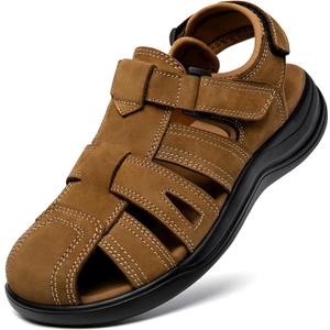 Mens Fisherman Leather Closed Toe Sandals Walking Dress Casual Sandalias Whith Memory Foam Summer Outdoor Athletic Adjustable Comfortable (8.5)