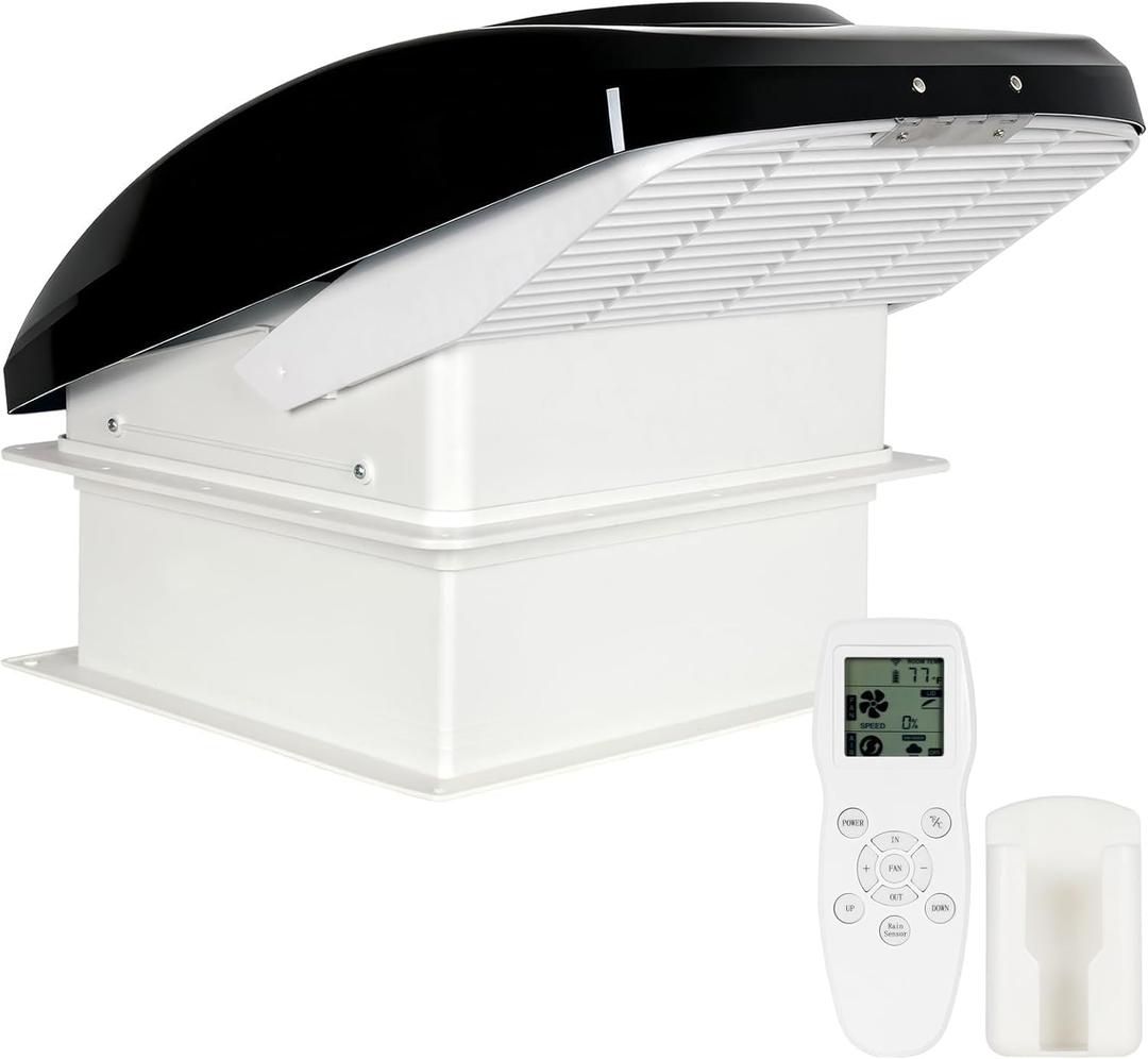 Remote Control RV Roof Vent Fan with Rain Shield, 12V DC 14" Quiet RV Roof Fan, 10-Speed, Reversible, 14in
