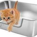 Low Entry Stainless Steel Litter Box for Small Cat, Metal Kitty Litter Boxes for Kittens Injured Cats, Shallow Litter Pan for Small & Medium Pets, Easy to Clean, Non-Stick, 15.7"L11.8"W5.9"H