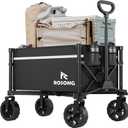 Collapsible Wagon Cart with Wheels Foldable - Folding Utility Heavy Duty Wagons Carts for Grocery Sports Garden Shopping Camping Wheelbarrows (Black, 90L)