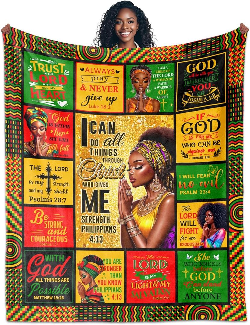 African American Religious Gifts for Women, Christian Gift for Mom, Christian Blanket for Woman 60"X50", Black Woman Bible Blanket