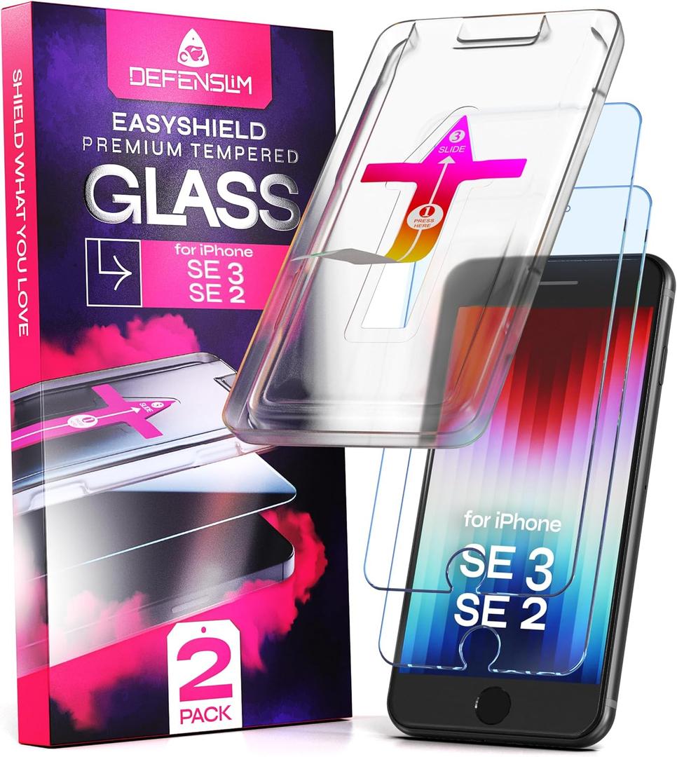 Screen Protector compatible with iPhone SE 3 / SE 2 (2Pack), Easy Auto-Align Install Kit, 4.7" Tempered Glass, 9H Hardness, Ultra HD Clear, Case Friendly, EasyShield