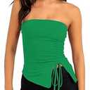 MISSACTIVER Women’s Strapless Sleeveless Tube Top Mesh Double Layer Ruched Side Asymmetrical Lace Up Bandeau Cami Tank Tops(Small, Green)