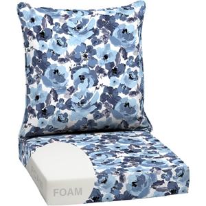 Arden Outdoor Foam Deep Seat Cushion Set, 24 in x 24 in, Weather-Proof, Rain-Proof, Fade Resistant Patio Cushion, Bottom and Back Cushion for Chair, Sofa, and Couch Blue Garden Floral (1 Pack)
