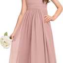 Junior Bridesmaid Dress Wedding Flower Girl Dresses for Teen Girls Dresses Chiffon (12, Dusty Rose)