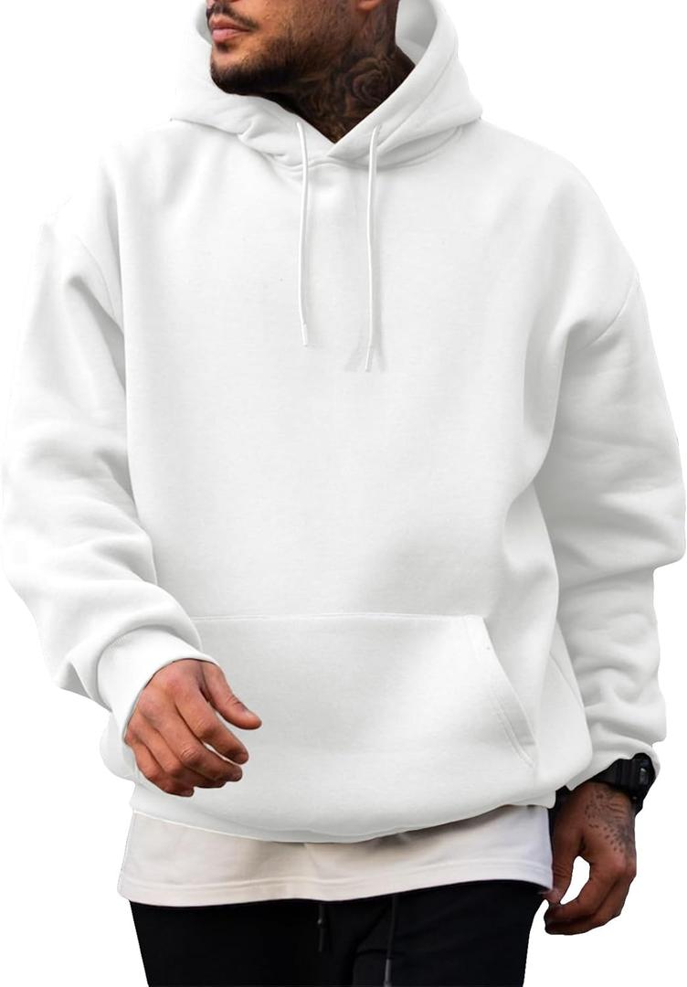 JMIERR Mens Casual Cotton Hooded Collar Drawstring Hoodies Pullover Sweatshirts Casual Long Sleeve Shirts (X-Large, White)