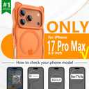 3 in 1 Magnetic for iPhone 17 Pro Max Case for Women Girls,1X Screen Protector+1X Camera Lens Protector,Compatible with MagSafe,Translucent Matte,Cute Cat-ear Wavy Phone Case,6.9",Bright Orange