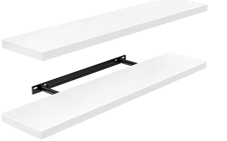 Floating Shelves, Wall Shelves for Bathroom/Living Room/Bedroom/Kitchen Decor, White Shelves with Invisible Brackets Set of 2 23 in