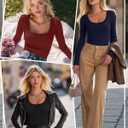 Huukeay 3 Pack Women's Long Sleeve Shirts, Ribbed Scoop Neck Thermal Undershirts Basic Casual Underscrubs Slim Fit Tops (S)