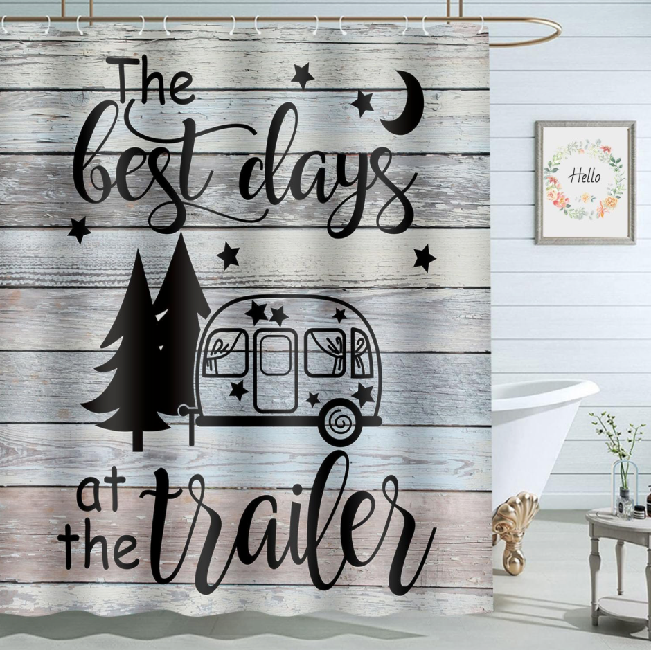Camping Trailer Camper Shower Curtain 72x72 Inch Bathroom Curtains Set Home Waterproof Polyester Fabric with Hooks