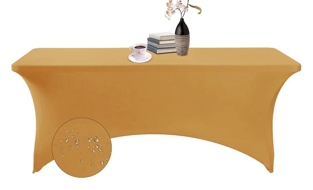 Spandex 6ft Waterproof Table Cover for Party,Wedding, Banquet, and Events(Gold) 4 Pack