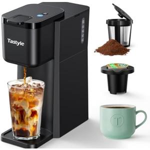 Tastyle Mini Hot and Iced Coffee Maker Single Serve, for K Cup and Ground, 6 to 14 Oz Brew Sizes, with Recipe Book, for Home, Travel, RV, Office and Dorm,Classic Black (2.0 Version)