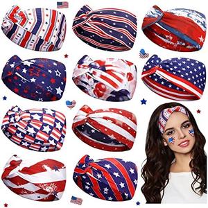 10 Pcs American Flag Headbands for Women 4th of July Patriotic Twisted Hair Band Red White Blue Stretchy Athletic Hair Accessories for USA Independence Day Memorial Day(4th of July Style) : Beauty & Personal Care