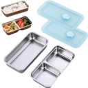 Stainless Steel Snack Containers, 2 Pcs Reusable Food Storage Containers with Lids, Condiment Container, Grab and Go Snack Containers for Snacks,Dips,Lunch,Travel and Outdoor Camping (Large, 2 grid+1 grid)