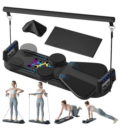 Pilates Board - Pilates Reformer Set, 6 in 1 Pilates Boards for Home Workout, Portable and Foldable Pilates Reformers, Multifunctional Reformer Pilates Machine, Pilates Board for Women (Black)