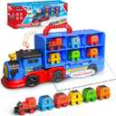 Toys for 3 4 5 6 Year Old Boys for Kids Girl Boy Toys,2-in-1 Toddler Toy Trucks Christmas Train Set with Light & Sounds Include 1 Transport Toy Trucks,6 Magnetic Trains