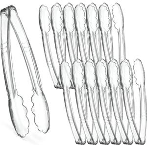 [Clear Tongs 9'' Inches] Plasticpro 9'' Serving Tongs Heavy Duty Reusable Kitchen and BBQ Clear Serving Tong for party's, Caterings, Events, Buffet, Weddings, And every Day use Pack of 12