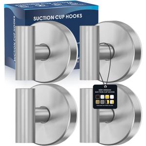 Suction Cup Hooks for Shower,Heavy Duty Shower Towel Suction Hooks,No Drill Wall Mounted Towel Hooks for Bathrooms Wall,Kitchen,Glass,Mirror,Tile to Hang Towels,Robes,Coat-Silver(4 Pack)