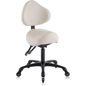 Pneumatic Swivel Rolling Saddle Chair with Wheels and Ergonomic Back Support for Hair Stylist, Dental Hygienist, Hygienic Clinic, Spa, Massage, Home, Office - 510 KOA (Vanilla)