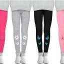 Cooraby 4 Pack Girls Winter Fleece Lined Leggings Girls Thick Warm Leggings Stretchy Thermal Tights Kid Winter Printed Pants (Pink)
