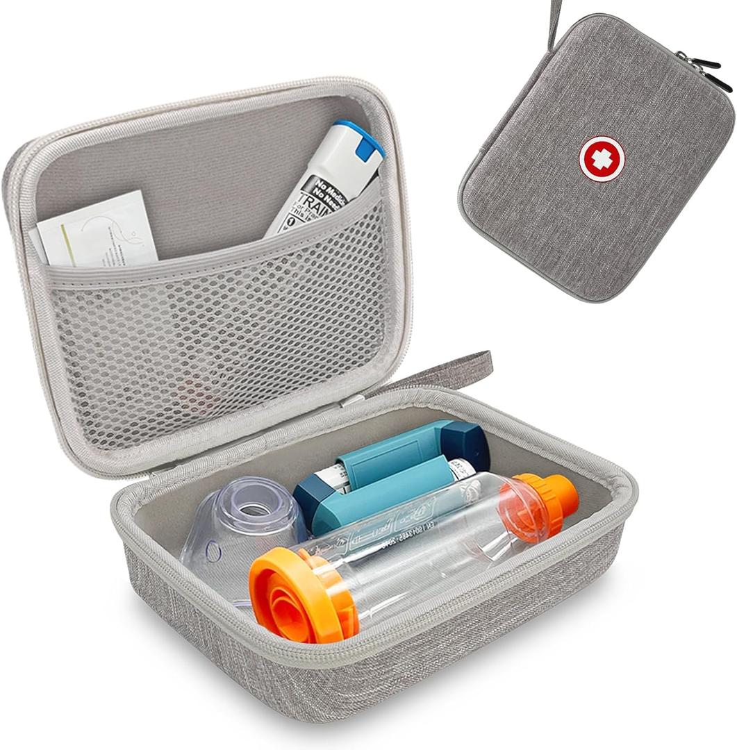 Hard Travel Case for Asthma Inhaler, Inhaler Spacer Case for Kids and Adults,Gray (Bag Only)