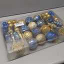 92ct Christmas Tree Decoration Set Christmas Ball Ornaments with Srtings Shatterproof Christmas Baubles for Christmas Holiday Wreath Garland Party Decoration, Blue-Gold