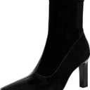 Mofirdast Women's Mid Calf Boots Comfy Square Closed Toe Stiletto High Heel Boot Zipper Short Ankle Booties (6.5, Black)