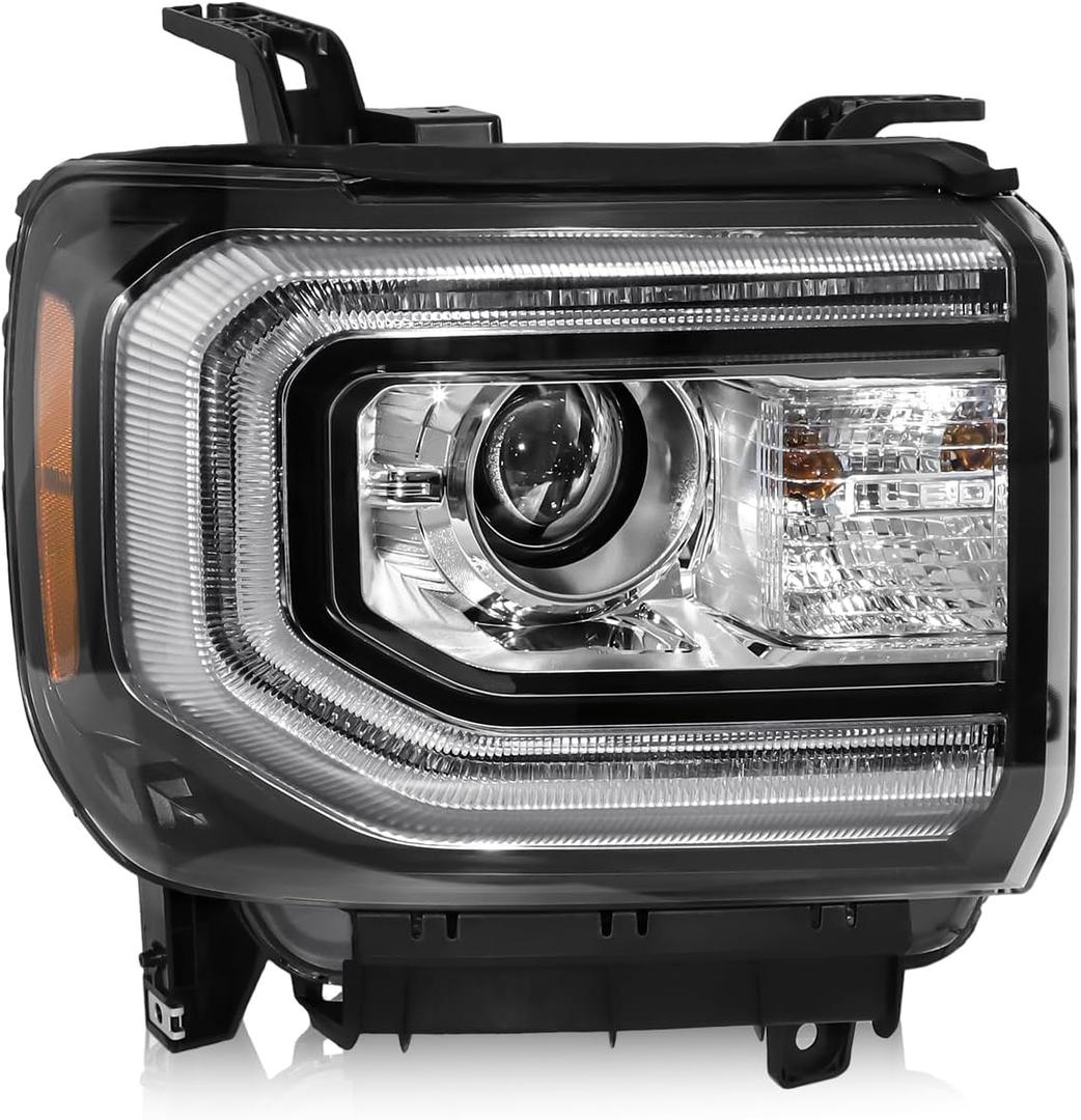Xenon Headlight Assembly Compatible with GMC Sierra 1500 2016-2018 Headlamp, HID Projector Headlight with LED DRL Replacement for GM2503453 84046791 84568273, w/o D5S Bulb, Right Passenger Side