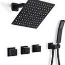 3 Handles Tub Shower Faucet Matte Black Shower System Set with High Flow Rain Shower Head and Handheld Spray Combo, Wall Mount Shower Trim Kit with Valve
