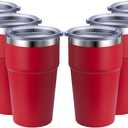 MEWAY 16oz Tumbler Double Wall Vacuum Insulated Travel Mug Bulk, Stainless Steel Tumblers with Lid, Powder Coated Coffee Cups for Cold & Hot Drinks (Red,6 Pack)
