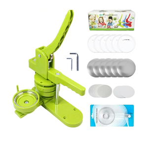 DCBADGE Button Maker Machine Multiple-Sizes, DIY Pin Button Maker Machine Kit with Interchangeable Button-Models&Free Button Parts&Circle Cutter&Wrench Gadget (Green, 75mm)