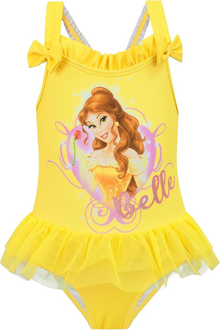 Disney Princess Girls Beauty and The Beast Swimsuit One Piece Belle Swimming Costume (7, Yellow)