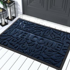 Yimobra Welcome Door Mat Outdoor Indoor, Non Slip Front Doormats, Heavy Duty Rubber Backing, Low-Profile Entrance Mat, Absorbent Resist Dirt, Easy Clean Patio Garage Floor Mats, 29.5 x 17, Blue