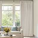 Ivory Cream Linen Blackout Curtains 112 Inches Long for Bedroom Neutral Boho Pinch Pleated 100% Black Out Room Darkening Sound Dampening Window Drapes Double Layer Soundproof 112 Inch Curtains (Natural)