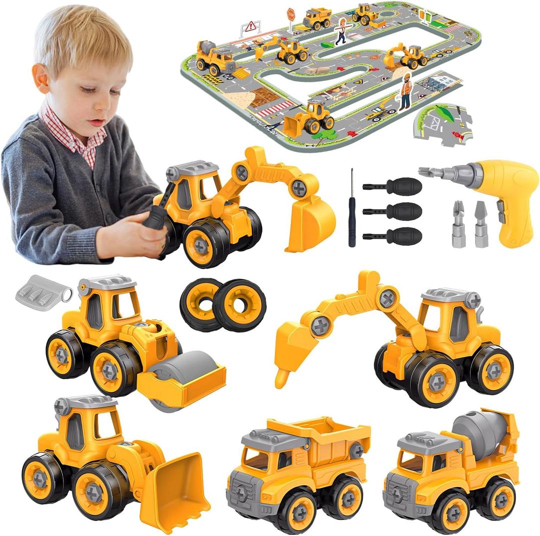 Take Apart Construction Truck Excavator Toys for Kids Ages 3-8, STEM Learning Building Toys with Electric Drill & Puzzle Play, Educational Engineering Birthday for Boys Kids Toddlers