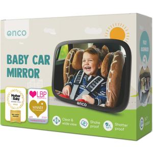 Onco Baby Car Mirror Rear Facing - Double Award-Winning Convex Car Mirror for Baby, 100% Shatterproof & Shakeproof with 360 Rotation, Newborn Essentials (9.6 x 6.9 in)