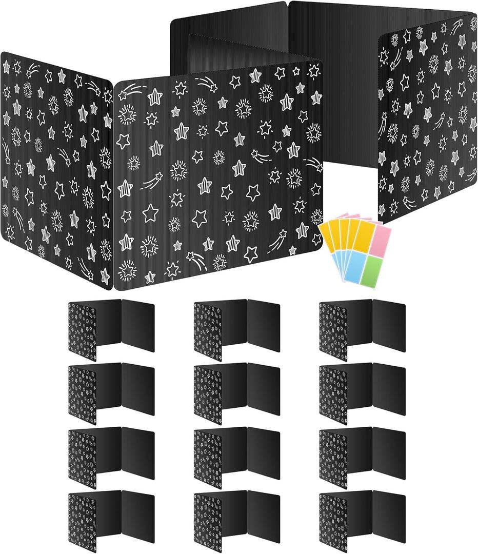 Black 12-Pack Desk Dividers for Students, Waterproof Plastic Study Carrel Divider, Durable Testing Dividers for Classroom Teacher Supplies, Easy to Clean Privacy Shield Folder Boards for Student Desk