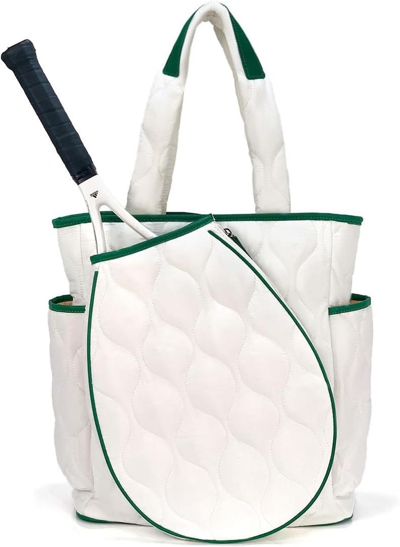 Tennis Racquet Bag for Women - Tennis Backpack, Women Sport Tote Bag, Squash Racket Backpack, Suitable for Tennis, Squash, Paddle, Pickleball, Badminton (White and Green)
