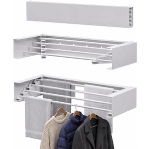 Wall Mounted Drying Rack, 23.6" Retractable Clothes Drying Rack, Heavy Duty 60LB Capacity with 4 Stainless Steel Rods, Foldable Laundry Rack for Indoor Laundry Room, Balcony & Bathroom, 23.6" Regular