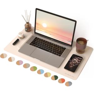 RENMTURE Desk Pad, Cork & PU Leather Desk Mat, Large Mouse pad, Non-Slip Desk Protector and Blotter, Waterproof Writing Pad, Desk Accessories and Organizers for Home Office (Apricot,23.6" x 13.7")