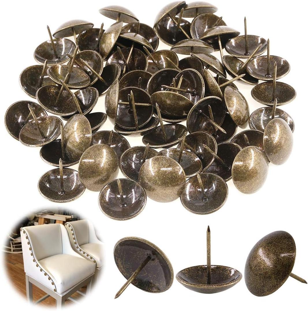 Keadic 60Pcs [ 1-3/16" in Diameter ] Antique Upholstery Tacks Furniture Nails Pins Assortment Kit for Upholstered Furniture Cork Board or DIY Projects - Bronze