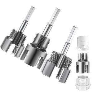 Pipe Thread Cutting Tool Integrated Internal & External Pipe Threading Tool Electric Drill Compatible PVC Tube Threader Kit, 1/2", 3/4", 1'' Tube Sizes Rethreading Kit(3 Sizes,Silver,3 Pcs)