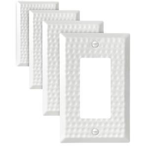 4-Pack Hammered Decorator Wall Plates, for Receptacle, Dimmer Switch, GFCI Outlet, Pure White Outlet Cover Plate, Durable Metal, 3.15''*4.88'', Midsize